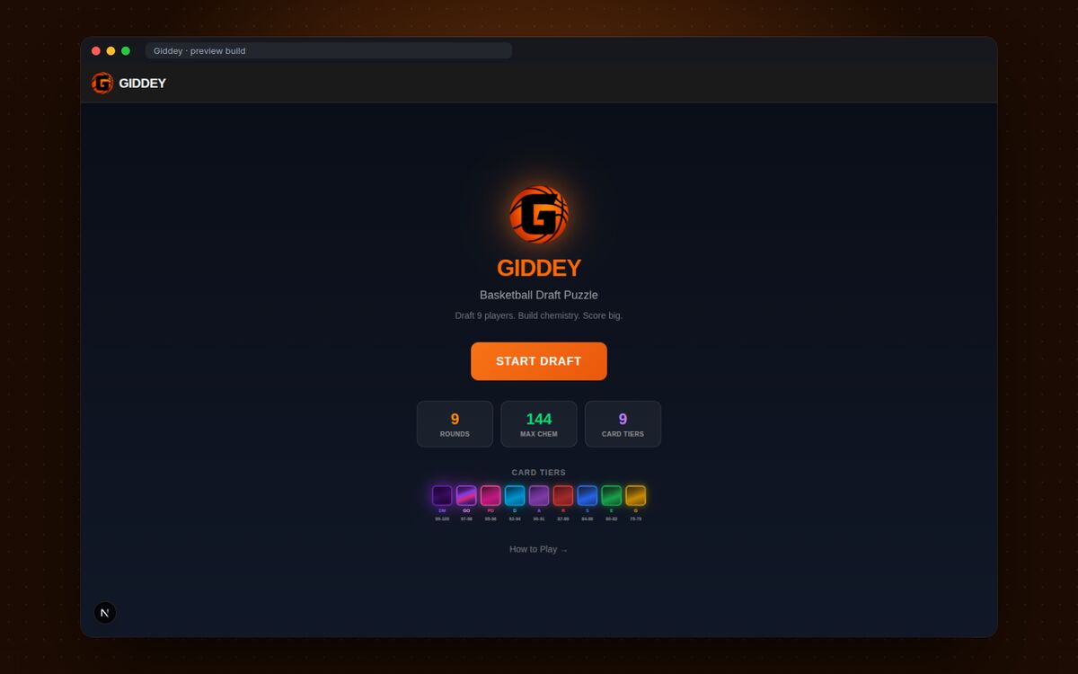 Giddey home screen