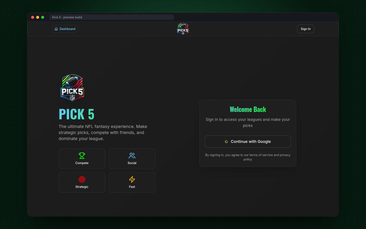 Pick 5 NFL pick'em app