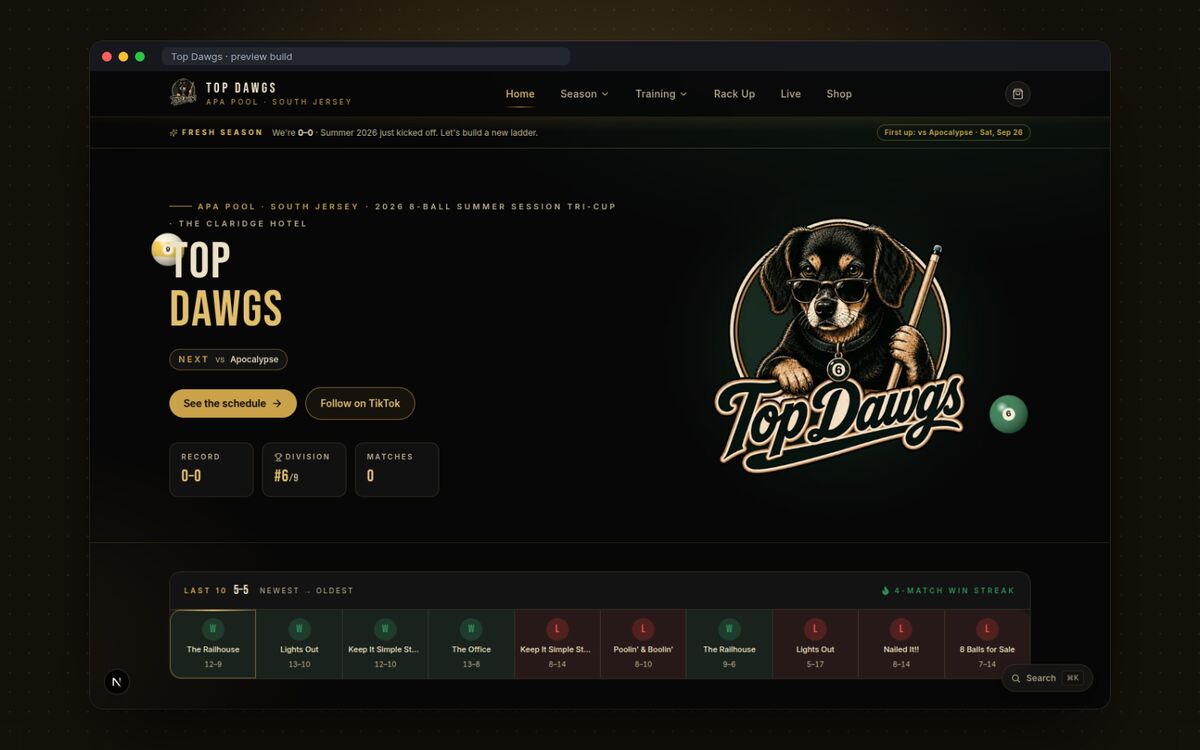 Top Dawgs pool team website